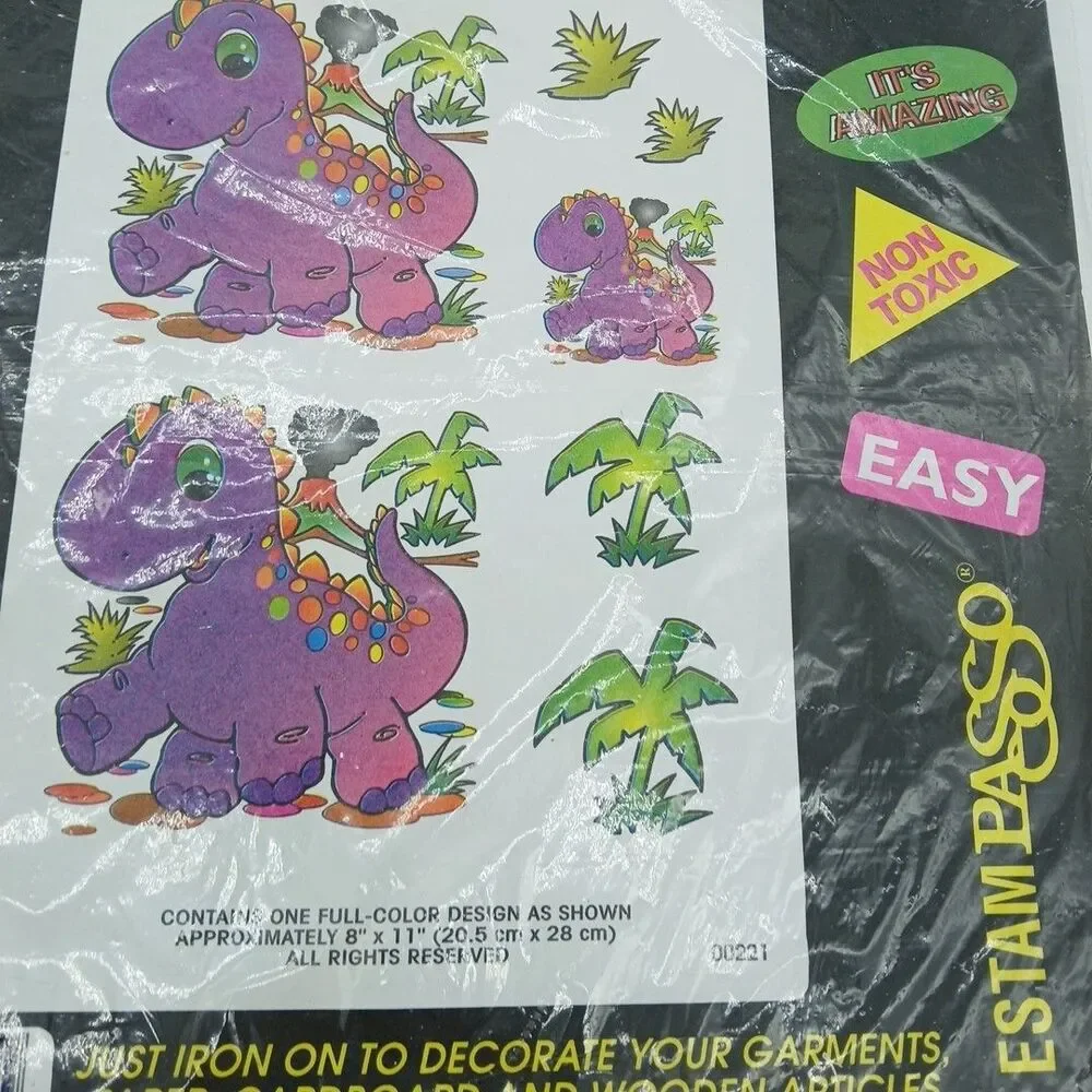 Vintage 80s Iron-on Transfer Sheets Colorful Cartoon & Dinosaurs 4pk Sealed